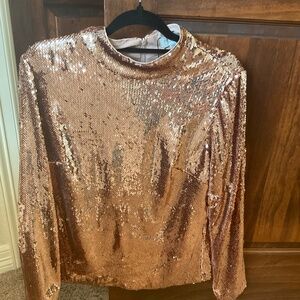 TED BAKER LONG SLEEVE BLOUSE ROSE GOLD SEQUINED.